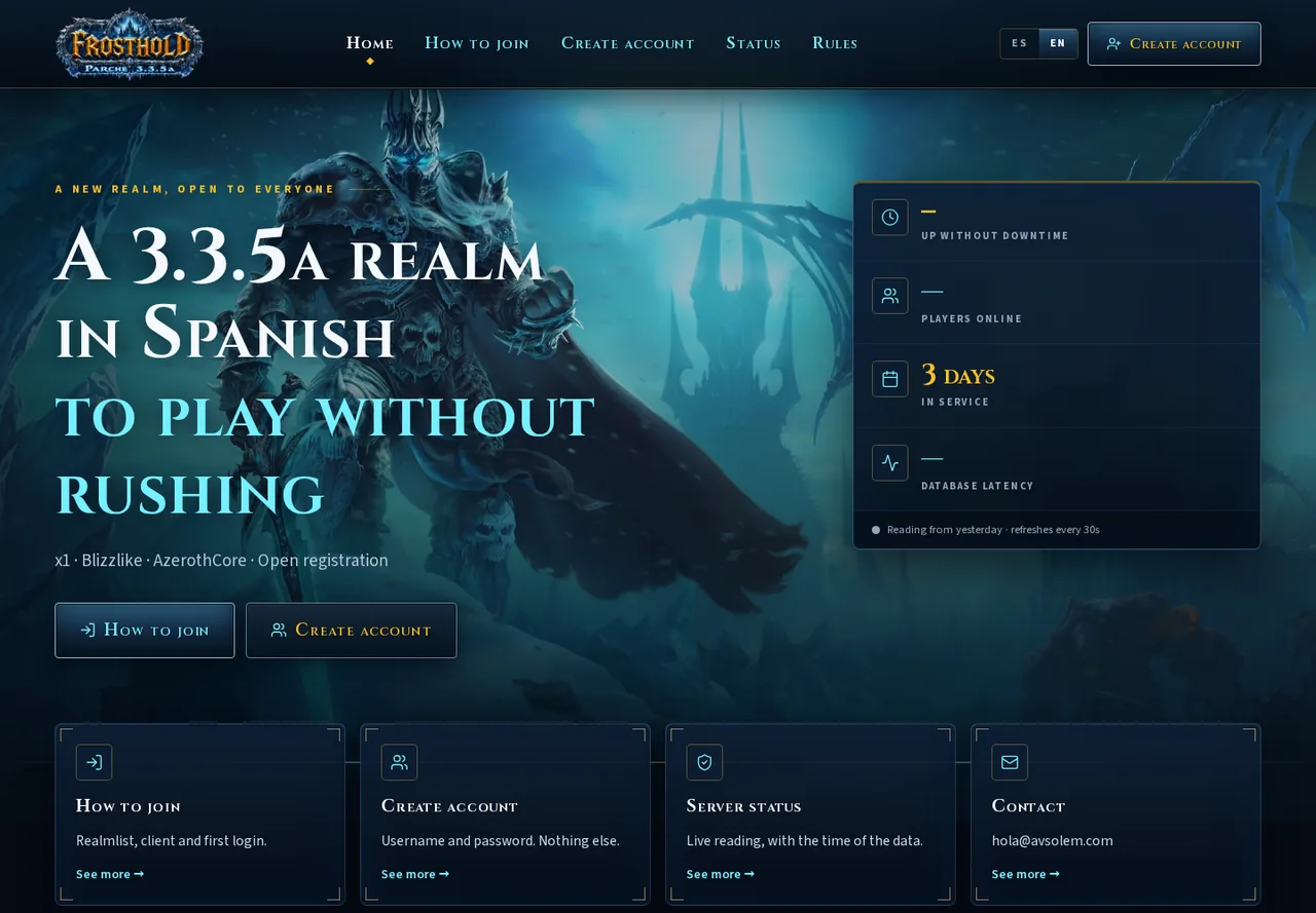 Frosthold — Private WoW 3.3.5a Realm, Armory & Launcher